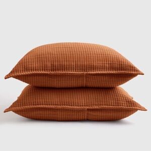 Quince Waffle Textured Pillows - Warm Rust